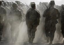 Afghan National Army (ANA) officers march during a training exercise at the Kabul Military Training Centre in Afghanistan, October 7, 2015. PHOTO BY REUTERS/Ahmad Masood