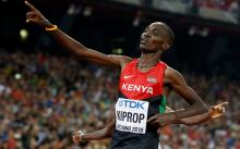 Asbel Kiprop of Kenya reacts after winning the men's 1500 metres final during the 15th IAAF World Championships at the National Stadium in Beijing, China, August 30, 2015. PHOTO BY REUTERS/Phil Noble