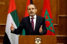 Jordanian Foreign Minister Ayman Safadi speaks during his joint news conference with Arab League Secretary-General Ahmed Aboul Gheit in Amman, Jordan, January 6, 2018. PHOTO BY REUTERS/Muhammad Hamed