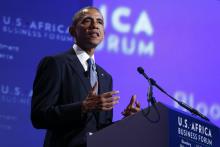 U.S. President Barack Obama talks at the U.S.-Africa Business Forum about strengthening trade and financial ties between the U.S. and Africa in Washington