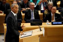 U.S. President Barack Obama speaks during a High Level Leaders Meeting on Refugees on the sidelines of the United Nations General Assembly at United Nations headquarters in New York City, U.S., September 20, 2016. PHOTO BY REUTERS/Brendan McDermid