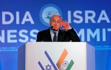 Israeli Prime Minister Benjamin Netanyahu speaks during the India-Israel Business Summit in Mumbai, India, January 18, 2018. PHOTO BY REUTERS/Danish Siddiqui