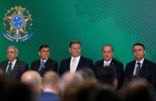 Brazil's new President Jair Bolsonaro attends the handover ceremony for Augusto Heleno, Minister of Institutional Security, Santos Cruz, Government Secretary, Gustavo Bebianno, President's Secretary General and Onyx Lorenzoni, Chief of Staff, at the planalto Palace in Brasilia, Brazil, January 2, 2018. PHOTO BY REUTERS/Adriano Machado