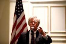 National Security Adviser John Bolton discusses "Protecting American Constitutionalism and Sovereignty from International Threats," at a forum hosted by the Federalist Society for Law and Public Policy Studies in Washington, U.S., September 10, 2018. PHOTO BY REUTERS/Eric Thayer