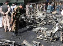 Afghan security force inspects at the site of a blast in Herat, Afghanistan, June 6, 2017. PHOTO BY REUTERS/Mohammad Shoib