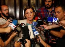 Catalan regional Parliament speaker Carme Forcadell speaks to reporters inside the Parliament of Catalonia in Barcelona, Spain, October 5, 2017. PHOTO BY REUTERS/Yves Herman