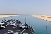 The US Navy aircraft carrier USS Harry S. Truman transits the Suez Canal, Egypt towards the Mediterranean Sea in a photo released by the US Navy June 2, 2016. PHOTO BY REUTERS/U.S. Navy