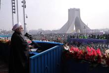 Iran's President Hassan Rouhani speaks during a ceremony marking the anniversary of Iran's 1979 Islamic Revolution, in Tehran, Iran, February 10, 2017. PHOTO BY REUTERS/President.ir