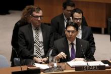 Israel's Ambassador to the United Nations Danny Danon addresses a United Nations Security Council meeting on the Middle East at U.N. headquarters in New York, January 26, 2016. PHOTO BY REUTERS/Mike Segar