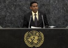 Vice President of Seychelles, Danny Faure addresses the 68th United Nations General Assembly at U.N. headquarters in New York, September 27, 2013. PHOTO BY REUTERS/Andrew Burton