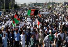 Demonstrators from Afghanistan's Hazara minority attend a protest in Kabul, Afghanistan, July 23, 2016. PHOTO BY REUTERS/Omar Sobhani