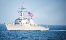 The Arleigh Burke-class guided-missile destroyer USS Stethem transits waters east of the Korean peninsula during a photo exercise including the United States Navy and the Republic of Korea Navy during Operation Foal Eagle, March 22, 2017. PHOTO BY REUTERS/U.S. Navy/Mass Communication Specialist 3rd Class Kurtis A. Hatcher