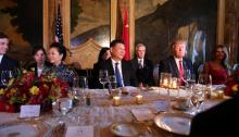 Chinese President Xi Jinping and President Donald Trump attend a dinner accompanied by first ladies Peng Liyuan and Melania Trump at Trump's Mar-a-Lago estate in West Palm Beach, Florida. PHOTO BY REUTERS/Carlos Barria