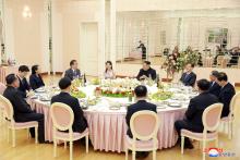A dinner is prepared for members of the special delegation of South Korea's President in this photo released by North Korea's Korean Central News Agency (KCNA) on March 6, 2018. PHOTO BY REUTERS/KCNA