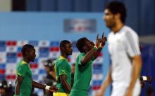 Senegal's Mame Diouf (2nd R) celebrates after scoring a goal against Egypt during their African Nations Cup qualifying soccer match in Cairo, November 15, 2014. PHOTO BY REUTERS/Amr Abdallah Dalsh