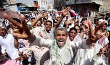 Demonstrators protest against the dissolution of Yemen's parliament and the Shi'ite Muslim Houthi militia's tightening grip on power, in the southwestern city of Taiz, February 13, 2015. PHOTO BY REUTERS/Mohamed al-Sayaghi