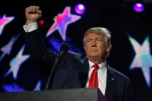 Republican presidential nominee Donald Trump speaks at a Bollywood-themed charity concert put on by the Republican Hindu Coalition in Edison, New Jersey, U.S., October 15, 2016. PHOTO BY REUTERS/Jonathan Erns