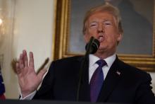 U.S. President Donald Trump makes a statement about Syria at the White House in Washington, U.S., April 13, 2018. PHOTO BY REUTERS/Yuri Gripas