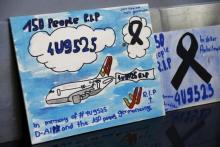 Drawings in commemoration of the 150 victims of Germanwings flight 4U9525, which crashed last week in the French Alps, are pictured in Dusseldorf's airport, April 2, 2015. PHOTO BY REUTERS/Wolfgang Rattay