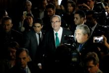 Brazilian suspended House Speaker Eduardo Cunha arrives at a news conference at the National Congress in Brasilia, Brazil, July 7, 2016. PHOTO BY REUTERS/Ueslei Marcelino