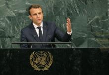 French President Emmanuel Macron addresses the 72nd United Nations General Assembly at U.N. headquarters in New York, U.S., September 19, 2017. PHOTO BY REUTERS/Lucas Jackson