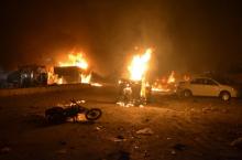 Vehicles are seen burning after a bomb blast in Quetta, Pakistan, August 12, 2017. PHOTO BY REUTERS/Naseer Ahmed