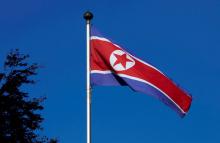 A North Korean flag flies on a mast at the Permanent Mission of North Korea in Geneva, October 2, 2014. PHOTO BY REUTERS/Denis Balibouse
