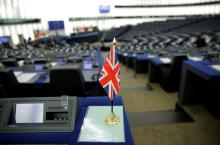 A Union Jack flag is seen on the desk of a Member of the European Parliament ahead of a debate on BREXIT after the vote on british Prime Minister Theresa May's Brexit deal, at the European Parliament in Strasbourg, France, January 16, 2019. PHOTO BY REUTERS/Vincent Kessler