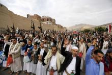 Houthi followers demonstrate against Saudi-led air strikes in Yemen's capital Sanaa, July 24, 2015. PHOTO BY REUTERS/Khaled Abdullah