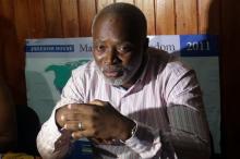 Gerard Philippe Kuissi, friend of celebrated Cameroonian writer Patrice Nganang, attends a news conference after Nganang's detention, in Douala, Cameroon, December 8, 2017. PHOTO BY REUTERS/Stringer