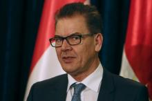 German Minister of Economic Cooperation and Development Gerd Mueller speaks during a news conference in Erbil, Iraq, January 27, 2016. PHOTO BY REUTERS/Azad Lashkari