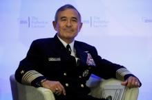 U.S. Navy Admiral Harry Harris Jr, head of the Pacific Command, attends at a Fullerton Lecture on "Challenges, Opportunities and Innovation in the Indo-Asia-Pacific", in Singapore, October 17, 2017. PHOTO BY REUTERS/Edgar Su