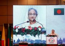 Bangladesh Prime Minister Sheikh Hasina addresses the Bay of Bengal Initiative for Multi-Sectoral Technical and Economic Cooperation (BIMSTEC) summit in Kathmandu, Nepal, August 30, 2018. PHOTO BY REUTERS/Navesh Chitrakar