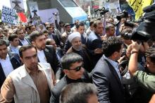 Iran's President Hassan Rouhani arrives to a rally marking the international al-Quds day in support of the Palestinians, in Tehran, Iran, July 1, 2016. PHOTO BY REUTERS/President.ir