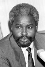 Hissene Habre is seen speaking during a press conference in Paris in this December 9, 1985 file photo. PHOTO BY REUTERS
