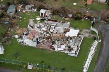 A destroyed home is seen from a Marine Corps MV-22 Osprey surveying damage from Hurricane Maria in St. Croix, , U.S. Virgin Islands, September 21, 2017. PHOTO BY REUTERS/Jonathan Drake