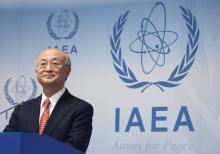 International Atomic Energy Agency (IAEA) Director General Yukiya Amano addresses the media after a board of governors meeting at the IAEA headquarters in Vienna