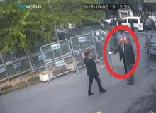 A still image taken from CCTV video and obtained by TRT World claims to show Saudi journalist Jamal Khashoggi, highlighted in a red circle by the source, as he arrives at Saudi Arabia's Consulate in Istanbul, Turkey, October 2, 2018. PHOTO BY REUTERS/Courtesy TRT World