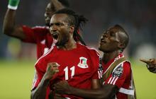 Equatorial Guinea's Javier Balboa (C) celebrates with team mates after scoring against Gabon during their Group A soccer match of the 2015 African Cup of Nations in Bata, January 25, 2015. PHOTO BY REUTERS/Mike Hutchings