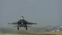 A still image taken from video footage, released by Russia's Defence Ministry on November 19, 2015, shows a Russian military jet taking off at Hmeimim airbase in Syria. PHOTO BY REUTERS/Ministry of Defence of the Russian Federation