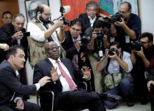Joaquim Barbosa, former Chief Justice in Brazil, is seen during a meeting with PSB Election Commission in Brasilia, Brazil, April 19, 2018. PHOTO BY REUTERS/Ueslei Marcelino