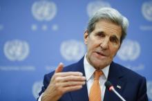 U.S. Secretary of State John Kerry speaks to the media during a news conference at the United Nations Headquarters in Manhattan, New York, December 18, 2015. PHOTO BY REUTERS/Eduardo Munoz