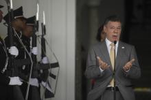Colombia's President Juan Manuel Santos delivers a speech in Panama City