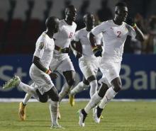Senegal's Kara Mbodj (R) celebrates his goal against South Africa during their 2015 African Cup of Nations Group C soccer match in Mongomo, January 23, 2015. PHOTO BY REUTERS/Mike Hutchings