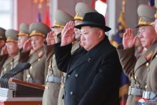 North Korean leader Kim Jong Un attends a grand military parade celebrating the 70th founding anniversary of the Korean People's Army at the Kim Il Sung Square in Pyongyang, in this photo released by North Korea's Korean Central News Agency (KCNA) February 9 2018. PHOTO BY REUTERS/KCNA