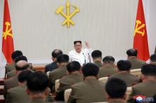 North Korean leader Kim Jong Un speaks during The first enlarged meeting of the seventh Central Military Commission of the Workers' Party of Korea (WPK), in this undated photo released by North Korea's Korean Central News Agency (KCNA) in Pyongyang, May 18, 2018. PHOTO BY REUTERS/KCNA