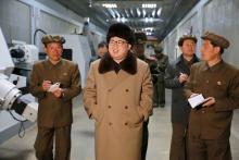 North Korean leader Kim Jong Un (C) gives field guidance during a visit to the Tonghungsan Machine Plant under the Ryongsong Machine Complex, April 2, 2016. PHOTO BY REUTERS/KCNA