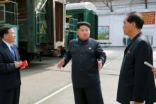 North Korean leader Kim Jong Un provides field guidance to the Kim Jong Thae Electric Locomotive Complex in this undated photo released by North Korea's Korean Central News Agency (KCNA) in Pyongyang on July 20, 2015. PHOTO BY REUTERS/KCNA