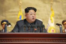 North Korean leader Kim Jong Un speaks during the 4th National Conference of Veterans in this undated photo released by North Korea's Korean Central News Agency (KCNA) in Pyongyang, July 26, 2015. PHOTO BY REUTERS/KCNA
