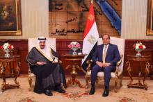 Egyptian President Abdel Fattah al-Sisi (R) meets with King Salman of Saudi Arabia during the departure ceremony at Cairo International Airport Cairo, Egypt, April 11, 2016. PHOTO BY REUTERS/The Egyptian Presidency